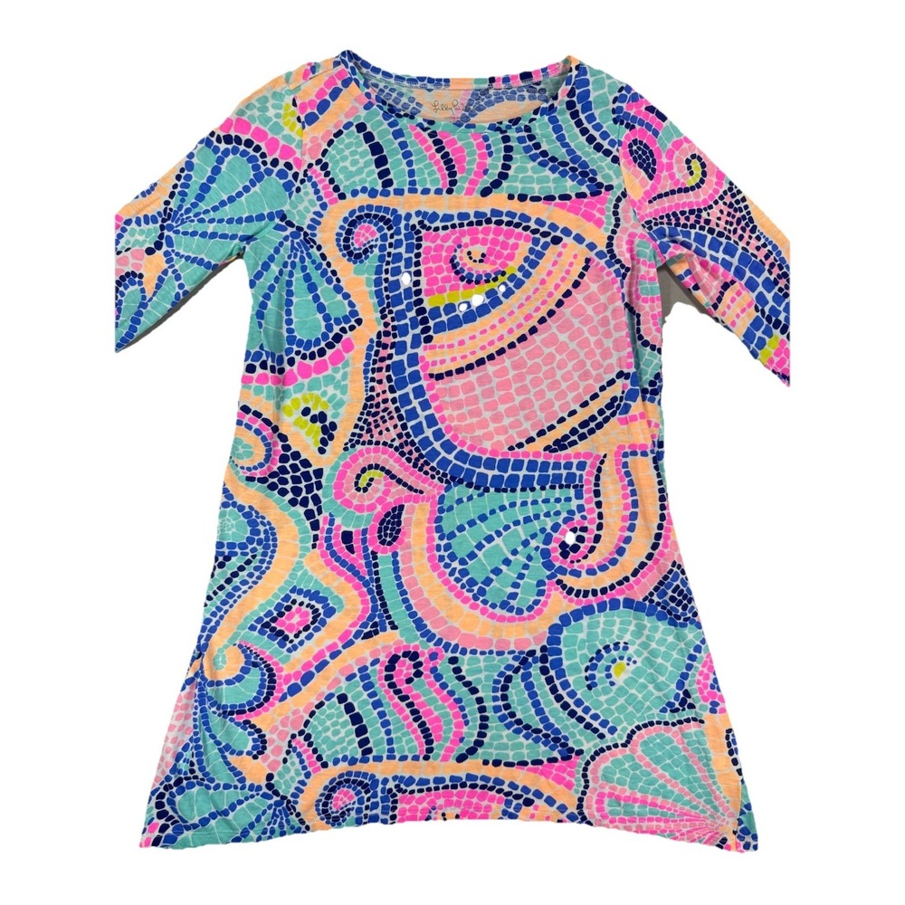 Lilly Pulitzer Girls Dress Mini Edna XL 12/14 Cotton Pink Blue Paisley preppy